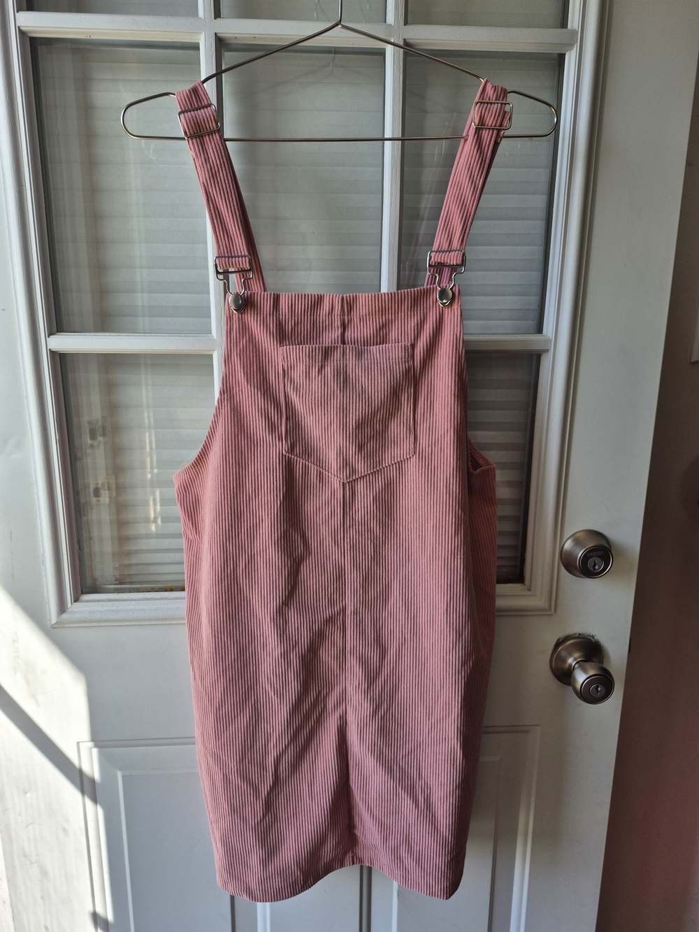 Womenโs Pink Corduroy Overall Dress